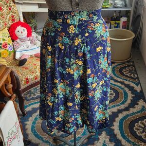 Vintage 1980s Village Square Floral Wrap Skirt Cottagecore Navy Size Small
